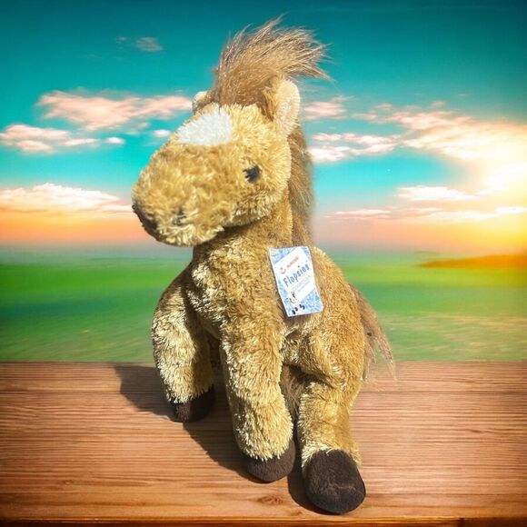 Aurora Flopsie Horse Plush 14” Laying Pony Stuffed Animal Brown Soft Toy - Picture 1 of 5